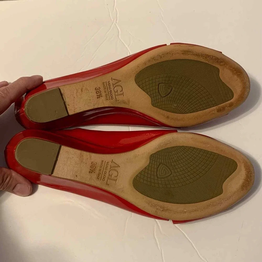 AGL Red Patent‎ Leather Slip On Sandals Open Toe Women's EU Size 38.5